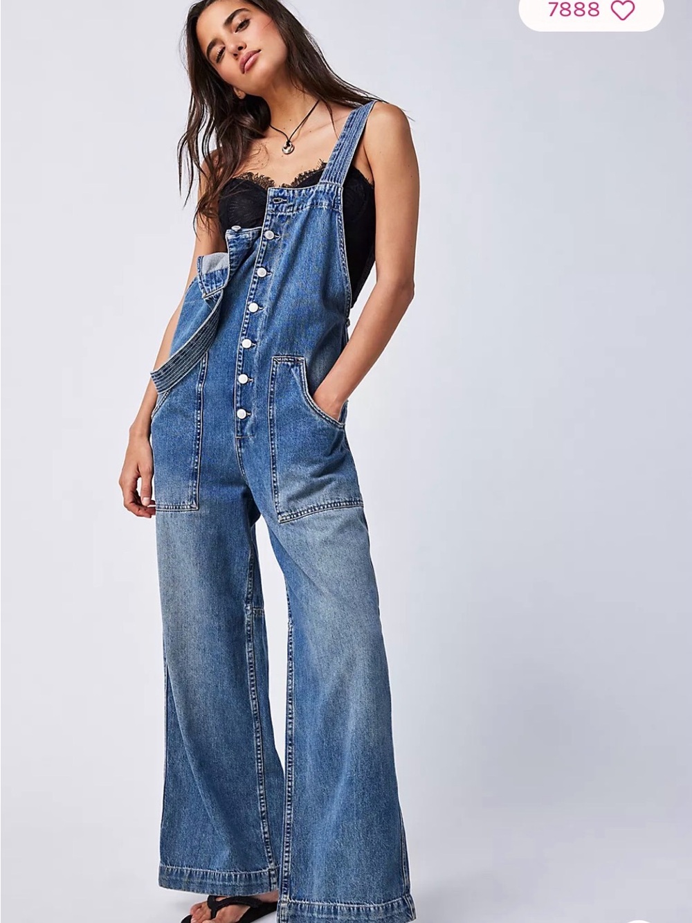 Free People Wide Leg Denim Overalls - Blue